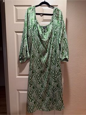 Boohoo Green and White Abstract Print Midi Dress